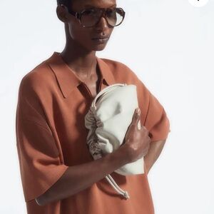 COS Mini Cavatelli Leather Clutch Bag - white